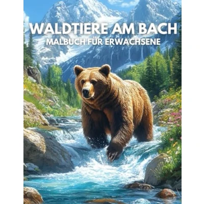 Abbildung von Waldtiere am Bach Malbuch für Erwachsene: Entdecke 40 detailreiche Malseiten und tauche ein in die Welt der Tiere