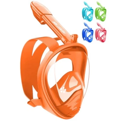 Abbildung von HINATAA Schnorchelmaske für Kinder, 180 Panoramablick, freie Atmung, Vollgesichts Schnorchelmaske, Anti Beschlag und Leck, geeignet Kinder im Alter von 4 15 Jahren (Orange)
