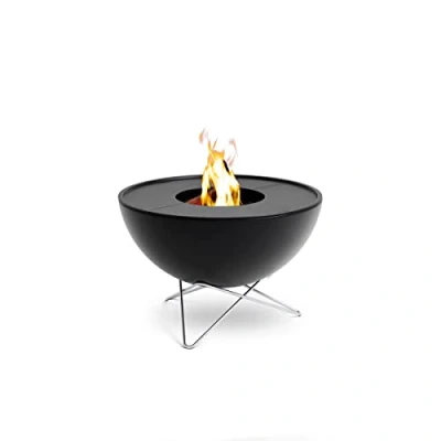 Abbildung von höfats BOWL 57 Plancha Set tief raucharme Verbrennung Feuerstelle und Grill kippbarer Feuerkorb inkl. 2 Grillplatten Stahl emailliert schwarz, Ø cm