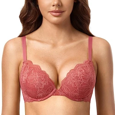 Abbildung von DOBREVA Damen Push Up BH Mit Spitze Gepolstert Plunge Bügel Vollschalen BHS Gemoldete Cups Holzapfel 75E