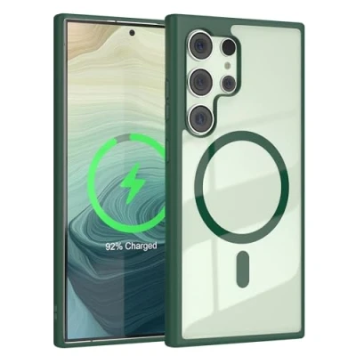 Abbildung von EAZY CASE Crystal TPU Hülle kompatibel mit Samsung Galaxy S24 Ultra Qi Charging, Silikon Kameraschutz, Slimcover, Handyhülle, Silikonhülle, Durchsichtig, Transparent/Nacht Grün
