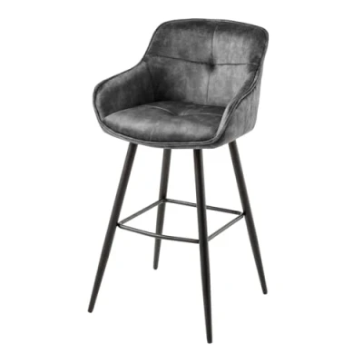 Abbildung von riess ambiente Barhocker EUPHORIA grau / schwarz (Einzelartikel, 1 St), Esszimmer · Samt Edelstahl mit Lehne Tresenstuhl Barock Design