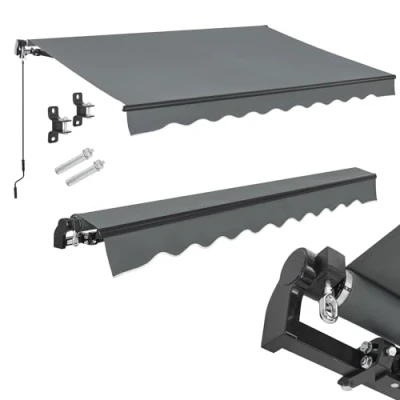 Abbildung von Juskys Gelenkarmmarkise 350 x 300 cm, UV40+ &amp; wasserabweisend, mit Kurbel Wandhalterung Länge + Winkel einstellbar, Markise für Terrasse Balkon, Sonnenschutz Balkonmarkise Gelenkmarkise, Grau