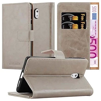 Abbildung von Cadorabo Hülle kompatibel mit Nokia 3 2017 aus Premium Kunst Leder Flip Klappbare Stoßfeste Magnetische [Standfunktion] [Kartenfächern] Cover für Tasche in Braun