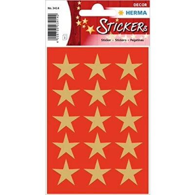 Abbildung von HERMA 3414 Aufkleber Sterne Gold groß, 45 Stück, 22 mm, Stern Sticker aus Papier, Weihnachtssticker Sternaufkleber für Weihnachten Geschenke Adventskalender Dekoration Kinder Belohnung DIY Basteln