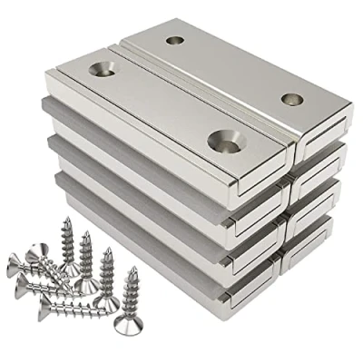 Abbildung von Magnetpro 8 Stück Rechteckmagnete 20 KG Kraft 40 x 13,5 5 mm mit Loch und Stahlkapsel, Haushalt Industrielle Topfmagnet Schrauben