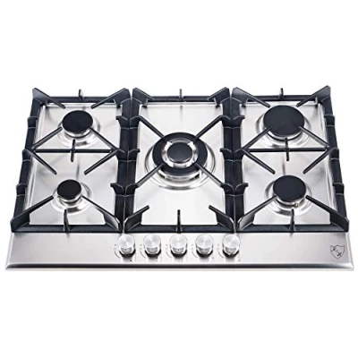 Abbildung von K&amp;H 5 Zonen Edelstahl Gaskochfeld 76cm Wok Brenner Erdgas Autark Eigebaut mit Thermoelement Flammenaustrittssystem 5Z KHSSW