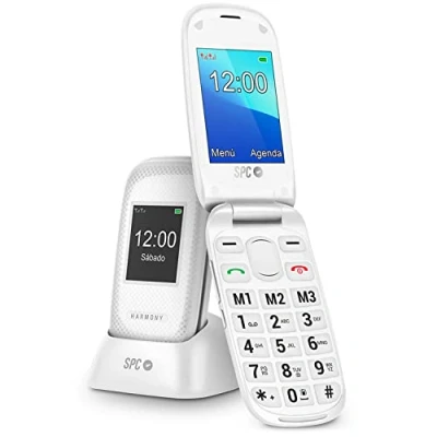 Abbildung von SPC Harmony Mobiltelefon mit Klappdeckel für Senioren großen Ziffern und Buchstaben, Doppeltem Display, SOS Taste, 3 Direktspeicher, Ladestation