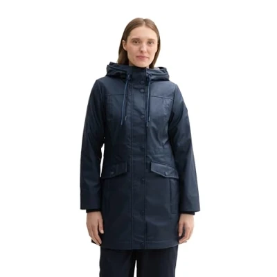 Abbildung von TOM TAILOR Damen 1042905 Regenmantel mit Steppung &amp; Kapuze, 10668 Sky Captain Blue, XL