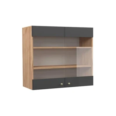 Abbildung von Vicco Küchenschrank Glas Fame Line, Anthrazit Gold/Goldkraft Eiche, 80 cm