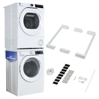 Abbildung von CARE+PROTECT Universal Stapelset für Waschmaschinen und Trockner, Tiefe 55 bis 62 cm, platzsparend, kippsicher, einfach zu installieren, Weiß