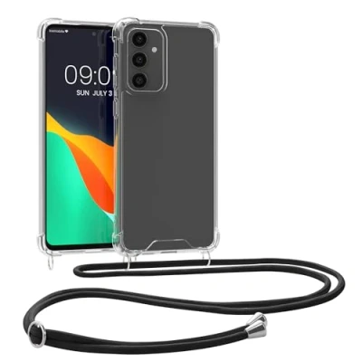 Abbildung von kwmobile Necklace Case kompatibel mit Samsung Galaxy S23 FE Hülle Silikon Cover Handykette Band Handyhülle Schwarz Transparent