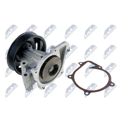 Abbildung von NTY CPW FR 056 Wasserpumpe mit Dichtung mechanisch Gehäuse, 2 teiliges Gehäuse für Keilrippenriementrieb FORD: Transit Mk6 Kastenwagen, Ranger Mk3