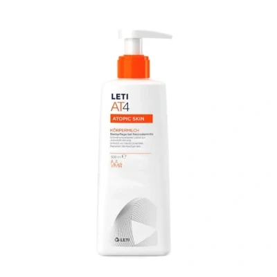Abbildung von LETI AT4 Körpermilch Feuchtigkeitsspendende Lotion für trockene Haut und Neurodermitis, spendet 24 Stunden Feuchtigkeit, rückfettend reizmindernd, täglicher Schutz Pflege, 500 ml