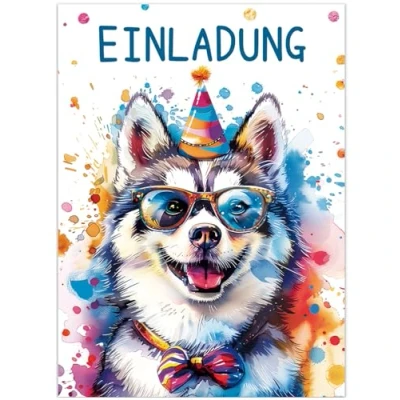 Abbildung von Werfunee 12 Stück Einladungskarten Kindergeburtstag Mädchen Junge 15 x 11 cm Welpen Geburtstag Einladung Geburtstagseinladungen
