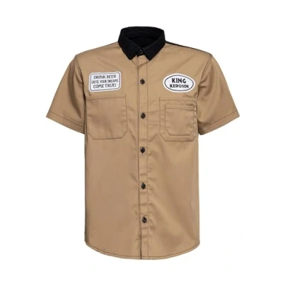 Abbildung von King Kerosin Herren Workwear Hemd Worker Vintage Retro Patches Baumwolle Elastan Regular Fit Comic Artwork 50S Rockabilly Rock&#039;n&#039;roll All You Need is Beer