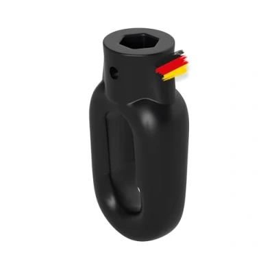 Abbildung von BAUHELD® Markisenöse Kunststoff [Made in Germany] Halterung für Markisen Kurbel mit Fleischer Haken [Oval] Öse Schwarz RAL9005 Bohrung 10mm Querbohrung 4mm Höhe 65mm