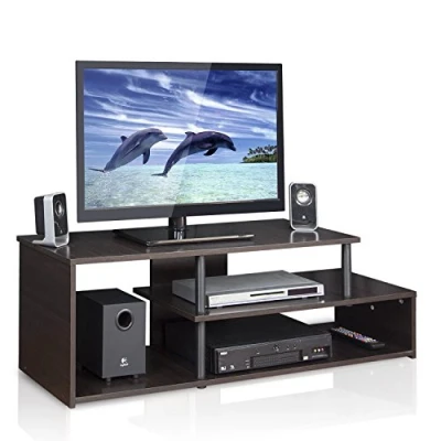Abbildung von Furinno TV Regal mit unterschiedlichen Ablageflächen, holz, Espresso/Schwarz, 37.08 x 38.1 cm