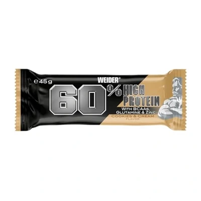Abbildung von Weider 60% Proteinriegel Hochproteinhaltiger Riegel mit 27g Protein, wenig Zucker, BCAAs &amp; Zink Ideal für Muskelwachstum 24er Pack Cookies Cream