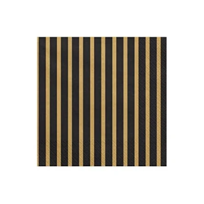 Abbildung von PartyDeco Servietten Streifen 20 Stück 33x33cm 1/4 Falz 3 lagig Papierservietten Geburtstag schwarz Gold