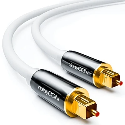 Abbildung von deleyCON 3,0m Optisches Digital Audio Kabel S/PDIF 2x Toslink Stecker LWL Lichtwellenleiter Metallstecker 5mm Flexibel Weiß