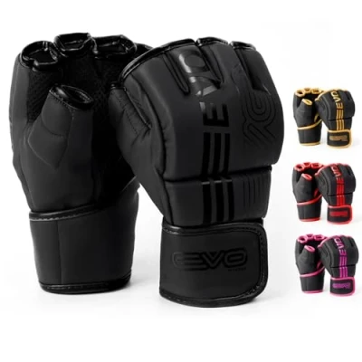 Abbildung von EVO Fitness MMA Handschuhe, Martial Arts Grappling Sparring für Herren, Muay Thai Käfig, Kampfsport, Damen, Rosa, UFC, Boxsack, Training (Schwarz, M)