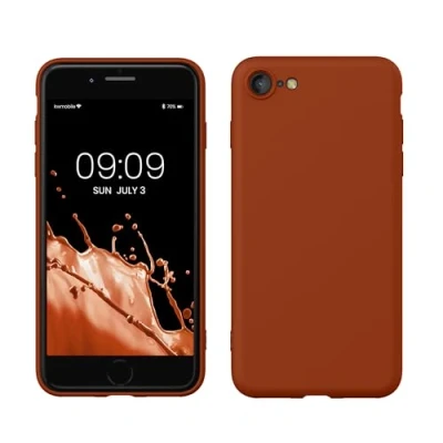 Abbildung von kwmobile Hülle kompatibel mit Apple iPhone SE (2022) / (2020) 8 7 gummierte TPU Silikon Handyhülle Schutzhülle für kabelloses Laden Case in Rusty Orange
