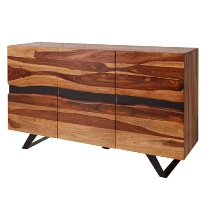 Abbildung von Riess Ambiente Massivholz Sideboard Amazonas 150cm braun Sheesham Baumkante schwarzes Metallgestell, Kommode für Dein Wohnzimmer, Anrichte