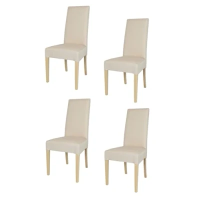 Abbildung von t m c s Tommychairs 4er Set Moderne Stühle Chiara für Küche und Esszimmer, robuste Struktur aus lackiertem Buchenholz Farbe Naturfarben, gepolstert mit Stoff in der Elfenbein bezogen