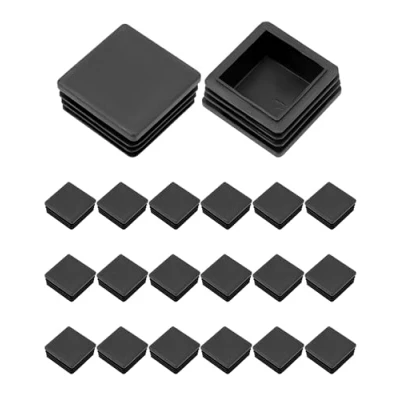Abbildung von QWORK® Lamellenstopfen für Vierkantrohre, Endkappen Rohre, Rohrstopfen quadratisch, Stuhlbeine, Kunststoff, 40x40mm, Schwarz, 20 Stück