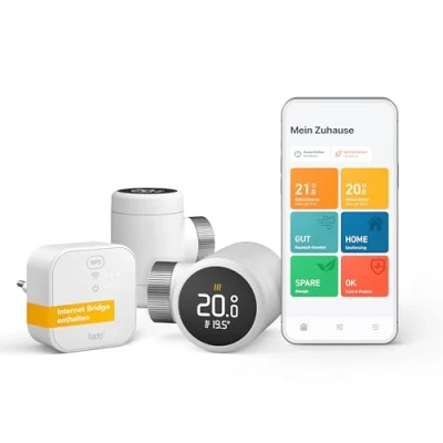 Abbildung von tado Smartes Heizkörperthermostat X Starter Kit mit Bridge X, Heizungssteuerung per App und Smart Speaker (Alexa, Siri, Google Assistant), Energie sparen, DIY Installation, nicht kompatibel V3+