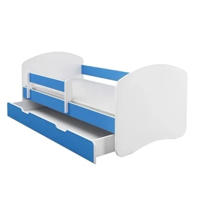 Abbildung von Kinderbett Jugendbett mit einer Schublade und Matratze Weiß ACMA II (140x70 cm + Schublade, Blau)