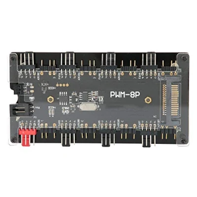 Abbildung von PUSOKEI PWM + ARGB Gehäuselüfter Hub, 2 in 1 Controller mit Fernbedienung, bis 8 Lüfter Multi Port, Ports (5 V, 3 polig) für Computer