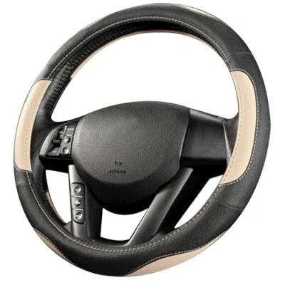 Abbildung von Coofig Auto Lenkradbezug aus Microfiber Leder, Langlebig, A Atmungsaktiv, Passend für die Meisten Autos, Warm im Winter, Universal Größe Lenkradhüllen 38cm (15 Zoll)