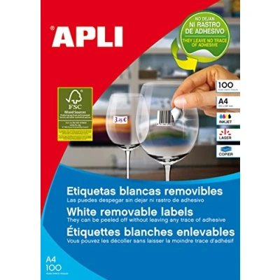 Abbildung von Apli 3057 Abziehbare Etiketten, 97 x 42,4 mm, Weiß, 100 Blätter