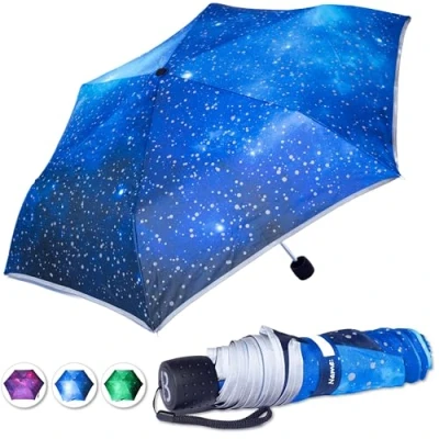 Abbildung von BERGIST® Regenschirm Kinder reflektierend ultraleicht Schulranzen Kinderschirm mit Safety Reflektoren Junge &amp; Mädchen Modell Galaxie Blau