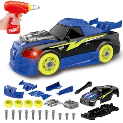 Abbildung von Pup Go Auseinander Nehmen Auto für Kinder 3+ Jahren, 26 teiliges Spielzeug mit Elektrische Bohrmaschine, Einfach Ihr Zusammenzubauen, Geschenke Jungen Mädchen (4 Ersatzschrauben Enthalten)