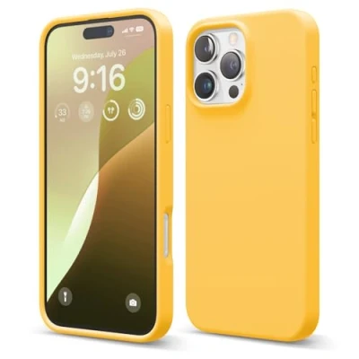 Abbildung von elago Premium Liquid Silikon Hülle Kompatibel mit iPhone 16 Pro Max Hülle, Ganzkörper Handyhülle, Stoßfest, Schlanke Kratzfester weicher Mikrofaser Innenfutter, 6.9 Zoll (Sunshine)