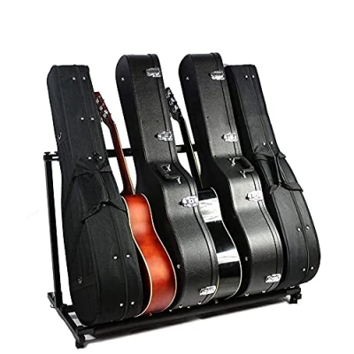 Abbildung von AYNEFY Gitarrenständer 5 Fach Gitarren Ständer Metall Gitarre Display Stand Universal Halterung Organizer Faltbare Rack für Akustik, Bass, E Gitarre, Gitarrensammler
