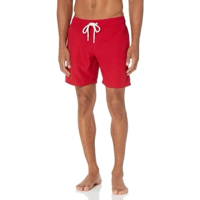 Abbildung von Amazon Essentials Herren Badehose, Schnell Trocknend, 18 cm, Rot, L