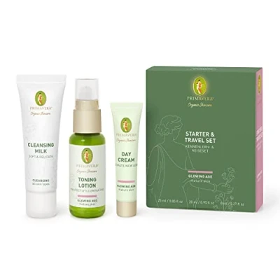 Abbildung von PRIMAVERA Starter &amp; Travel Set Glowing Age Naturkosmetik Kennenlern Reiseset für reife, anspruchsvolle Haut Geschenkbox Reinigung, Toner, Pflege vegan
