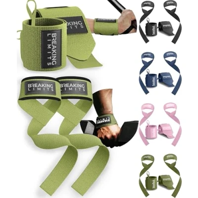 Abbildung von Breaking Limits Zughilfen &amp; Handgelenkbandagen für Krafttraining, Gewichtheben, Bodybuilding, Fitness, Powerlifting Lifting Straps Wrist Wraps