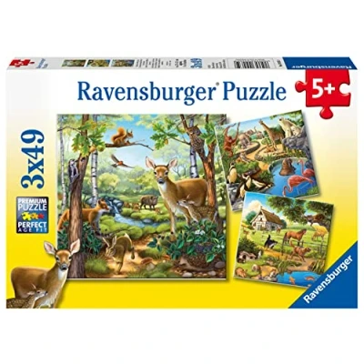Abbildung von Ravensburger Kinderpuzzle 09265 Wald /Zoo /Haustiere Puzzle für Kinder ab 5 Jahren, mit 3x49 Teilen