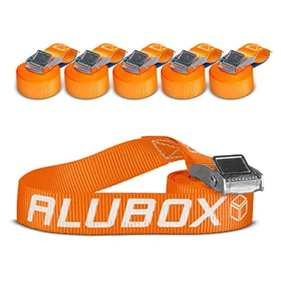 Abbildung von Alubox Spanngurt mit Klemmschloss 25mm breit orange Belastbarkeit 250kg Zurrgurt Länge 4,5m 6 Stück