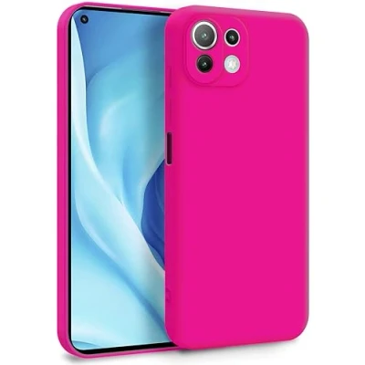 Abbildung von MyGadget Hülle für Xiaomi Mi 11 Lite 5G Zweilagige Handyhülle mit Kameraschutz Cover Innenfutter &amp; Silikon außen Magenta Rot