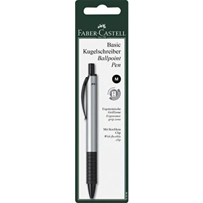 Abbildung von FABER CASTELL 143498 Kugelschreiber Basic M silber, 1 Stück, auf Blisterkarte