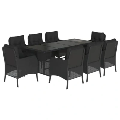Abbildung von vidaXL Garten Essgruppe 9 tlg. mit Kissen Schwarz Poly Rattan, (8 tlg)