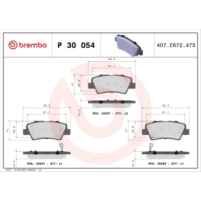 Abbildung von BREMBO P 30 054 Bremsbelagsatz mit akustischer Verschleißwarnung Anti Quietsch Blech ohne Zubehör SSANGYONG: Tivoli SUV, XLV Korando IV SUV