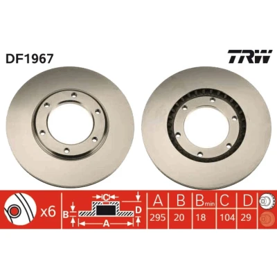 Abbildung von TRW DF1967 Bremsscheibe 295 20 6 137 Belüftet lackiert NISSAN: Patrol GR 4 SUV, 5 Hardtop