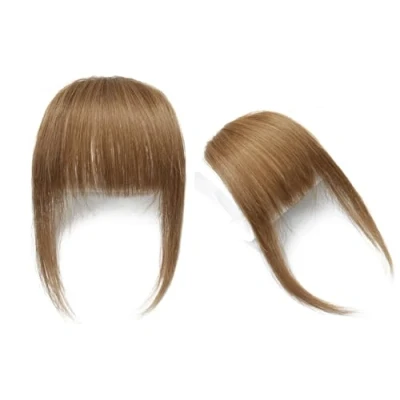 Abbildung von Flat Bangs Clip in Echthaar Pony Haarverlängerungen Fransenhaar mit Schläfen, Hellbraune Farbe